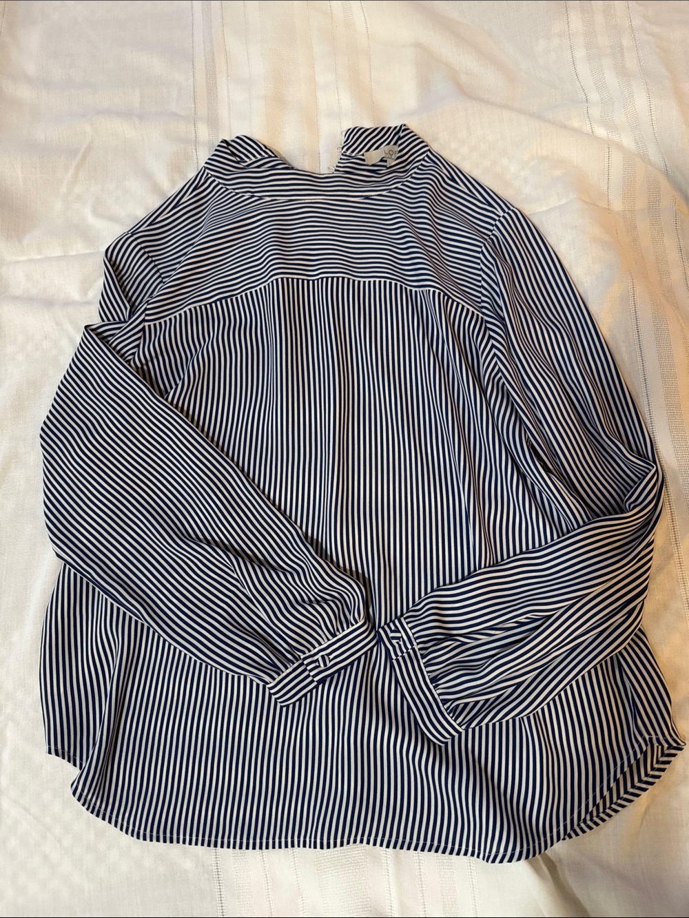 LOFT Navy and White Striped Button-Down Shirt